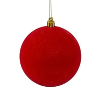 Plastic Flocked Ball Ornament - Red 4"