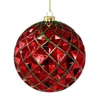 Mercury Finish Diamond Plastic Ball Orn - Red/Emerald 6"