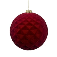 Plastic Flocked Diamond Ball Ornament - Crimson 6"