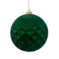 Plastic Flocked Diamond Ball Ornament - Hunter Green 6"