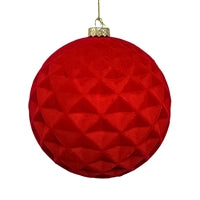 Plastic Flocked Diamond Ball Ornament - Red 6"