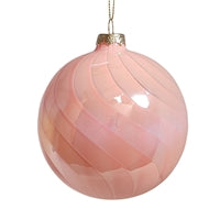 Iridescent Peach Pink Swirl Glass Ball Orn 4"