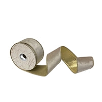 2.5"X10YD Celadon velvet ribbon with rose gold lame back and rose gold edge