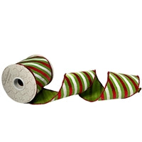 Lime/Red/White Faux Dupioni Stripe Ribbon 4"x10yd