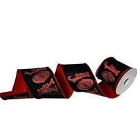 Black Faux Dupioni Old World "JOY" Ribbon 4"x10yd
