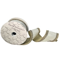 Shine Bright Diamond Trim Ivory Faux Satin Ribbon 4"x10yd