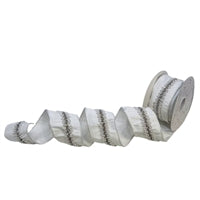 Jewel Lace On White Dupion Ribbon W/No Back 2.5"X5Yd Ribbon (White/Gold)