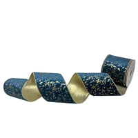 Abstract Gold Print On Blue Velvet W/Gold Lame Back 4"X10Yd