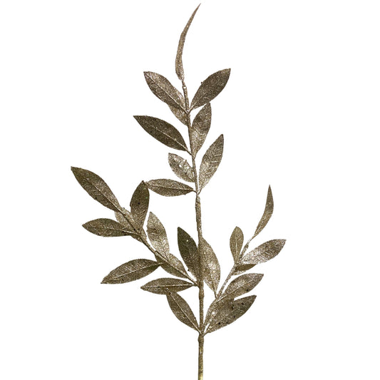 GLITTER BAY LEAF SPRAY 29" - CHAMPAGNE