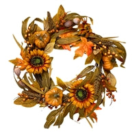 Harvest Sunflower Pumpkin / Leaf / Berry Wreath 24"