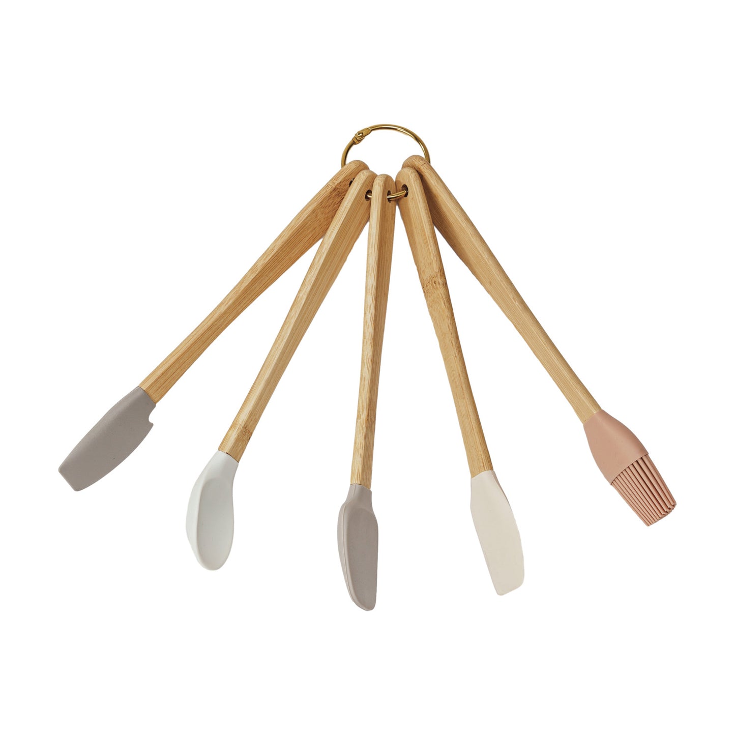 Silicone & Beech Wood Mini Kitchen Utensils Neutrals, Set/5