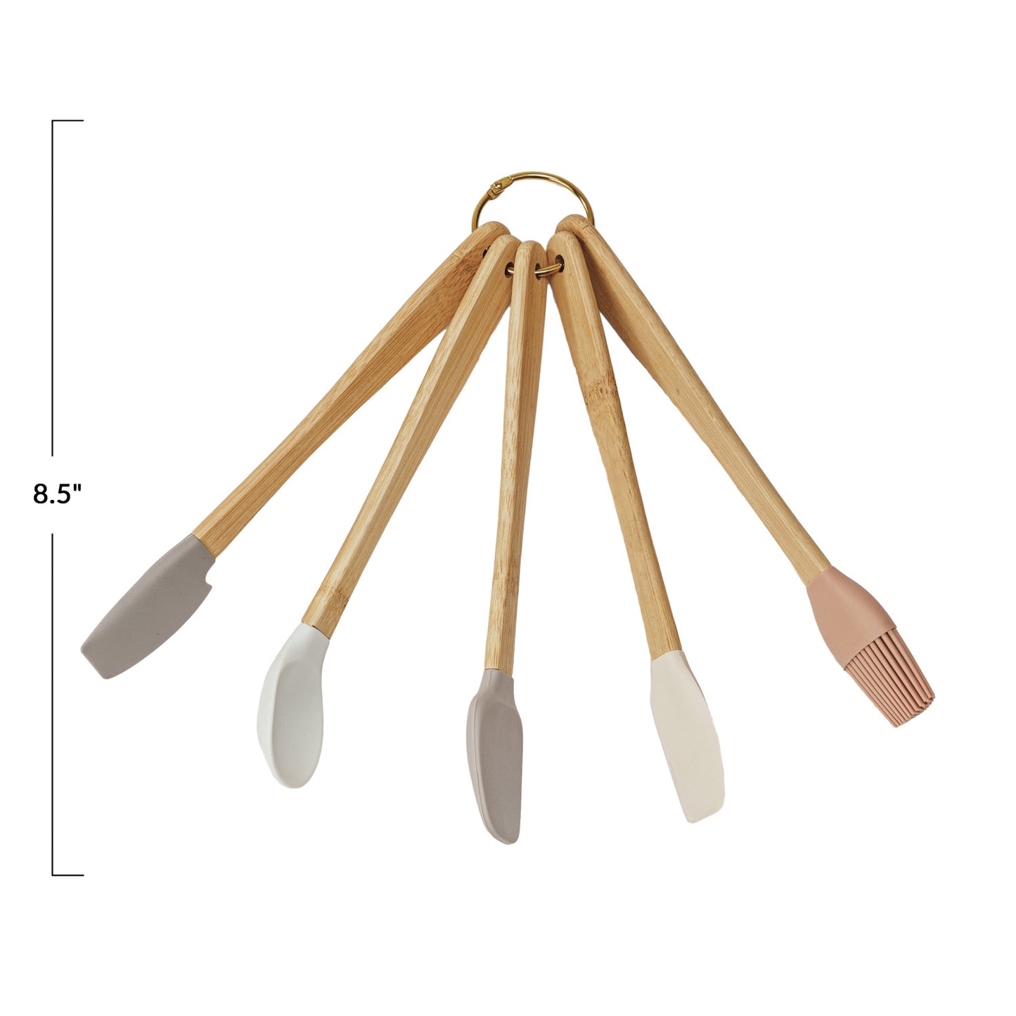 Silicone & Beech Wood Mini Kitchen Utensils Neutrals, Set/5