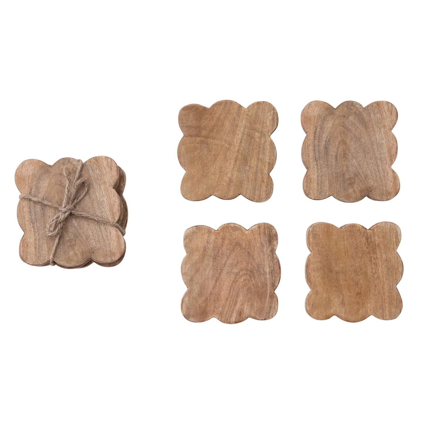 Mango Wood Scalloped Coasters, Set/4
