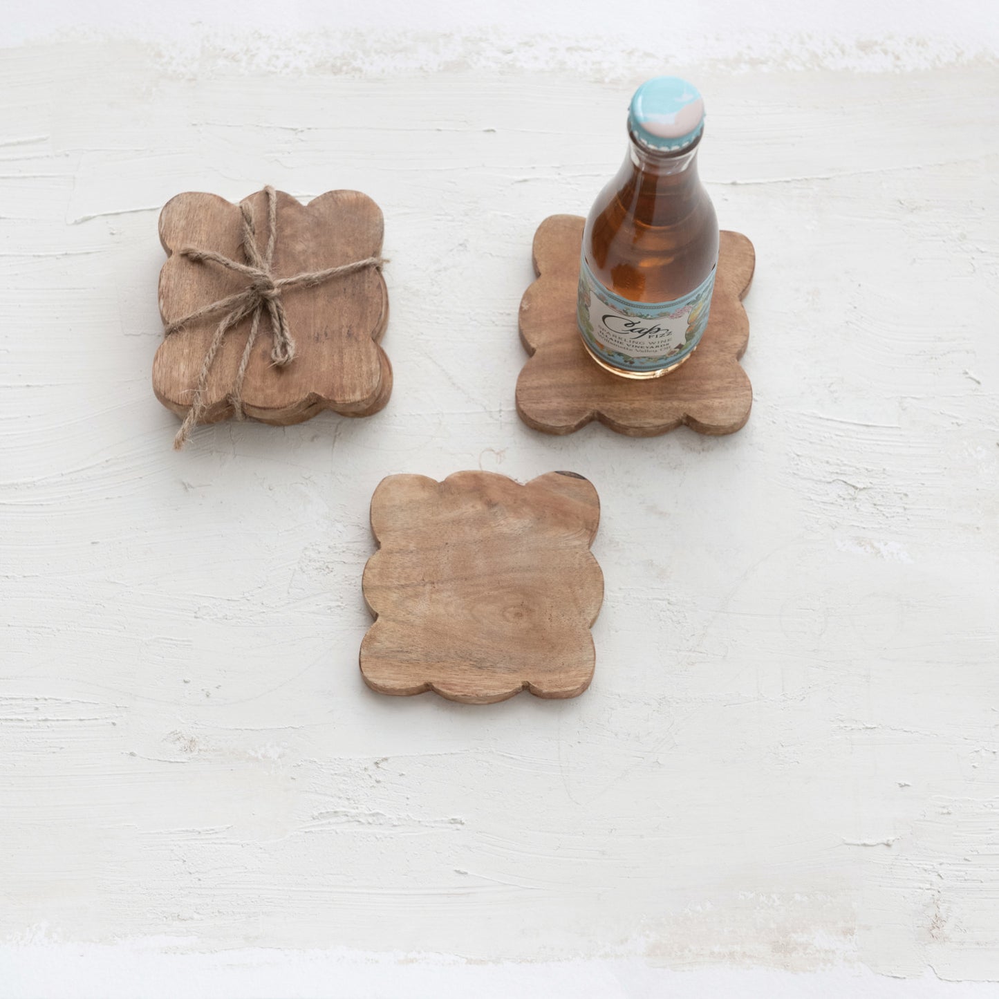 Mango Wood Scalloped Coasters, Set/4