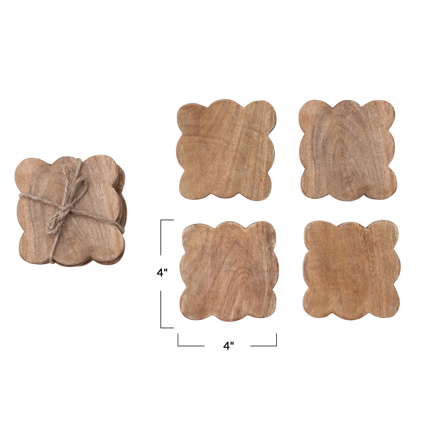 Mango Wood Scalloped Coasters, Set/4