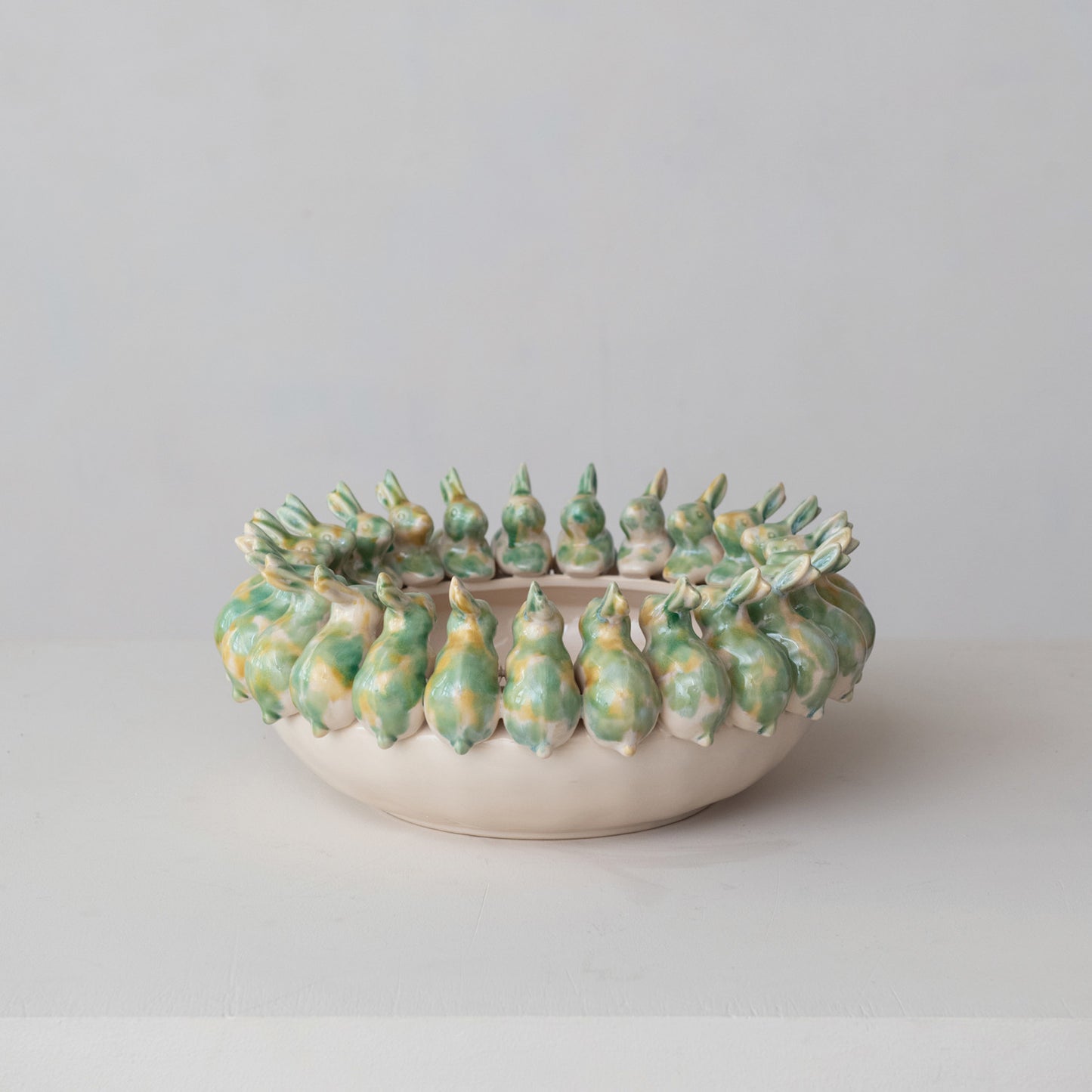Decorative Stoneware Bowl w/ 3D Rabbits (Each One Will Vary)