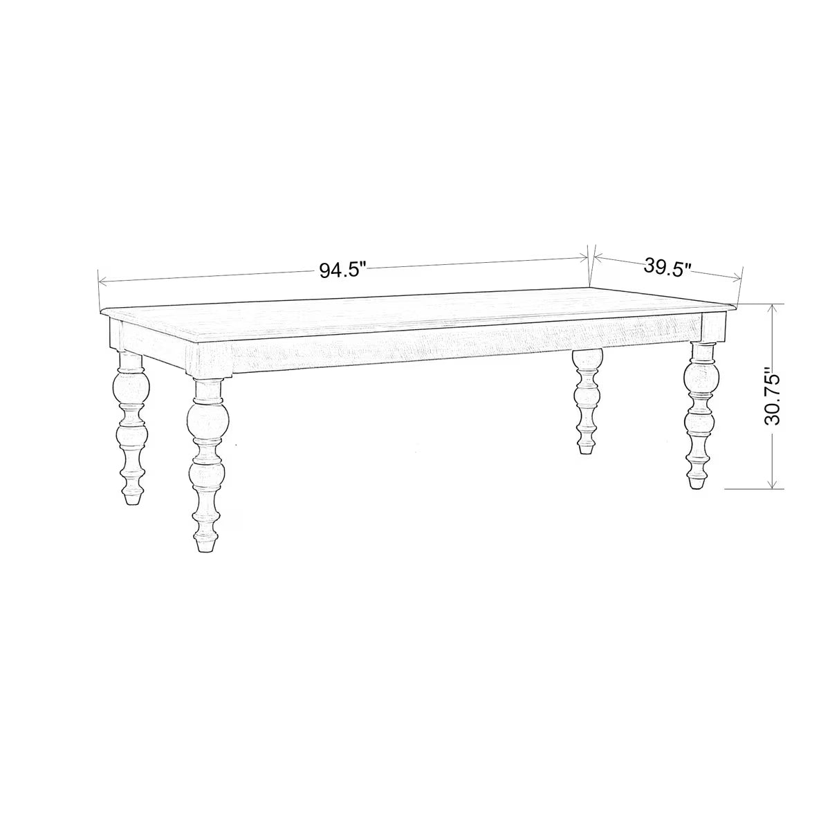 94" Linden Dining Table with Turned Legs