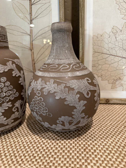 Tan Etched Glass Vase