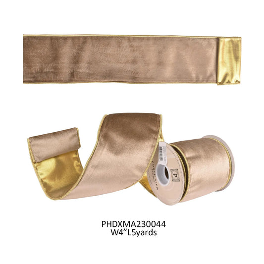 CHAMPAGNE VELVET WITH GOLD EDGE & REVERSE RIBBON 4"