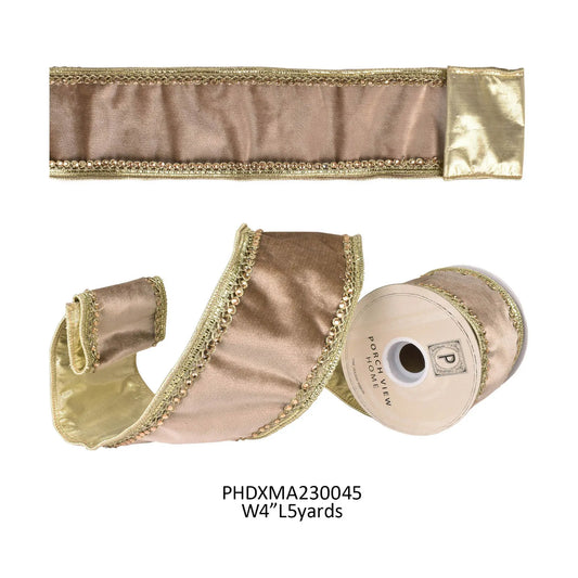 MAJESTIC GOLD TRIMMED GOLD VELVET RIBBON 4"
