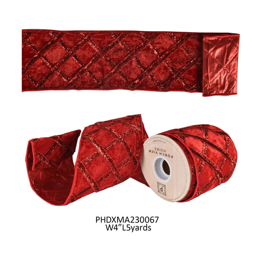 RED VELVET LATTICE RIBBON 4"