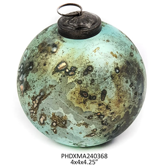 AZURE GLASS 4" BALL ORNAMENT