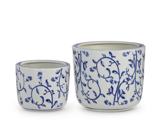 BLUE AND WHITE CACHE POTS