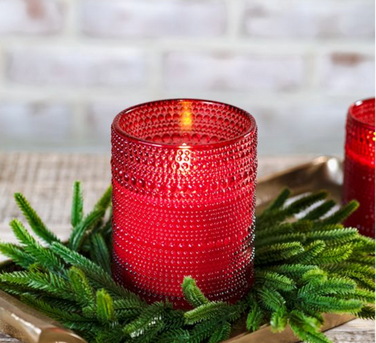 5" RED LED BEADED GLASS CANDLE
