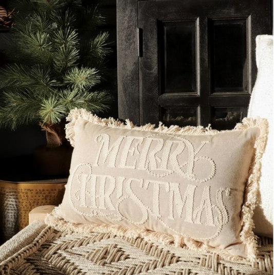 12X20 BEIGE MERRY CHRISTMAS PILLOW