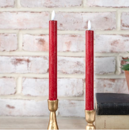 2 PC RED LED TAPER CANDLE SET