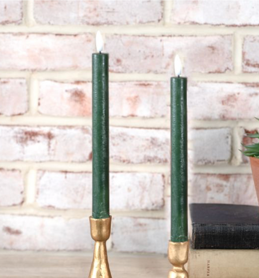 2 PC GREEN LED TAPER CANDLE SET