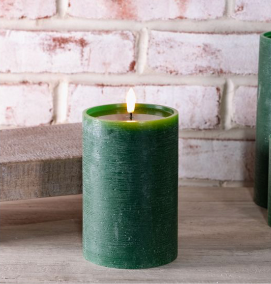 6" H. WIDE GREEN LED PILLAR CANDLE