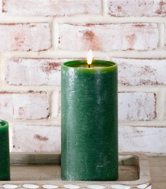 8" H. WIDE GREEN LED PILLAR CANDLE