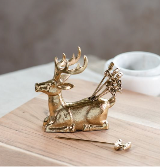 GOLD REINDEER S/6 PICKS & HOLDER