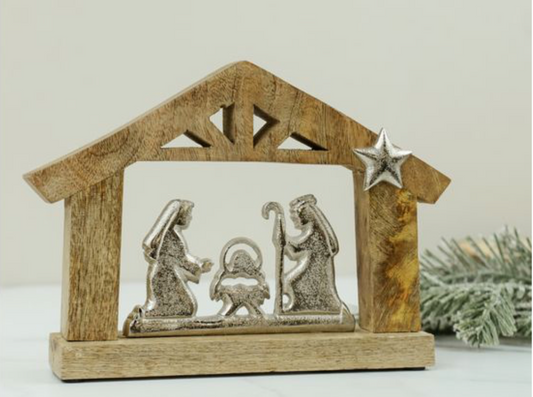 10" WOOD + ALUM. NATIVITY SCENE