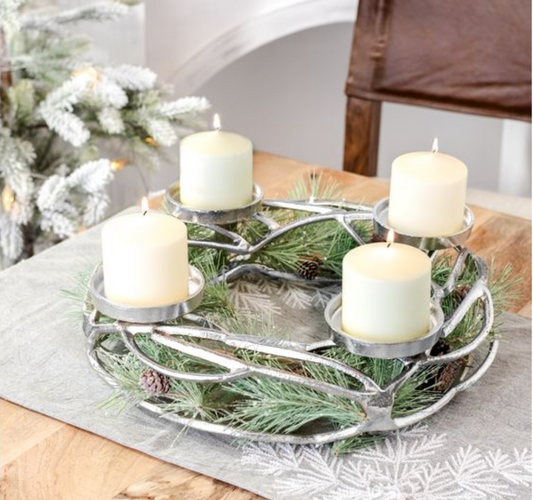 RD. ALUM. 4 CANDLE CENTERPIECE
