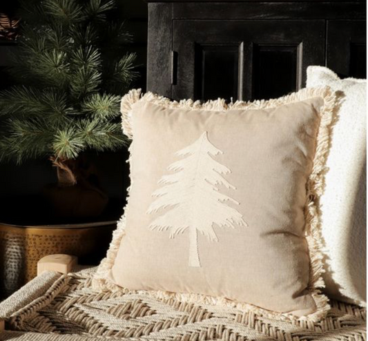 18X18 BEIGE SINGLE TREE PILLOW