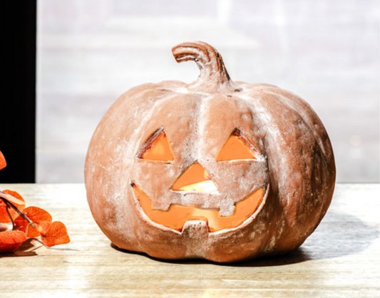 9" TERRACOTTA JACK-O-LANTERN PUMPKIN