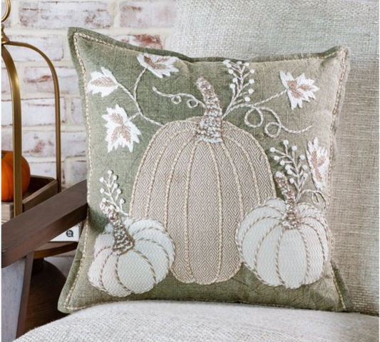 18 X 18 AUTUMN PUMPKINS GREEN PILLOW