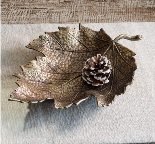 13"L ANTIQUE GOLD LEAF DISH