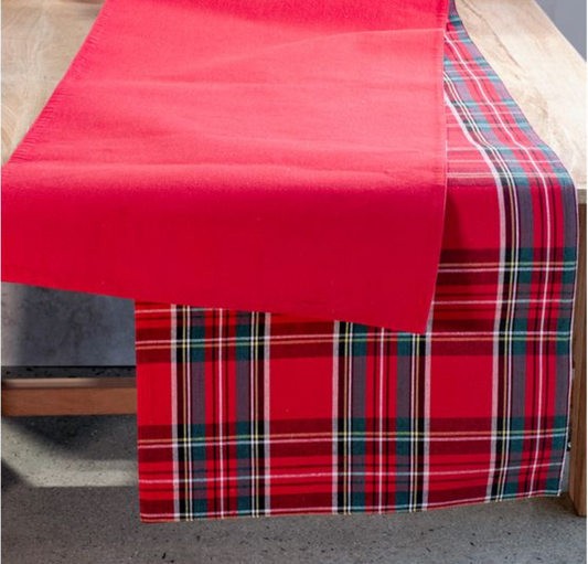 72" TARTAN PLAID/RED REVERSIBLE TABLE RUNNER