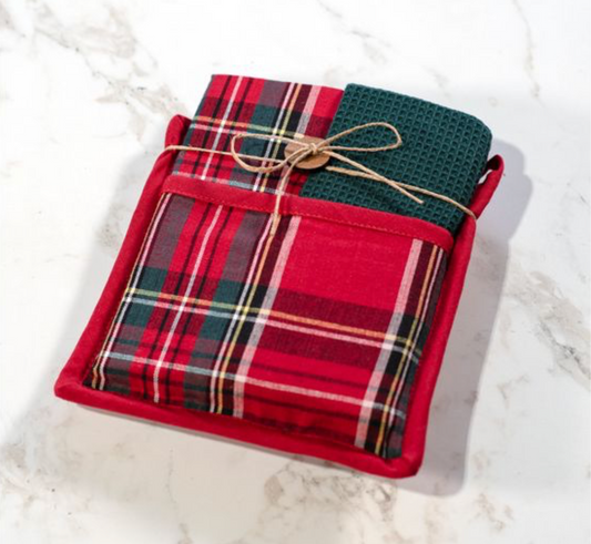 TARTAN PLAID POTHOLDER TOWEL SET