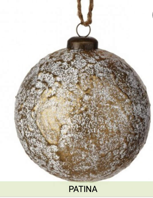4" "FAUX" LEATHER METALLIC BALL ORNAMENT, Patina 