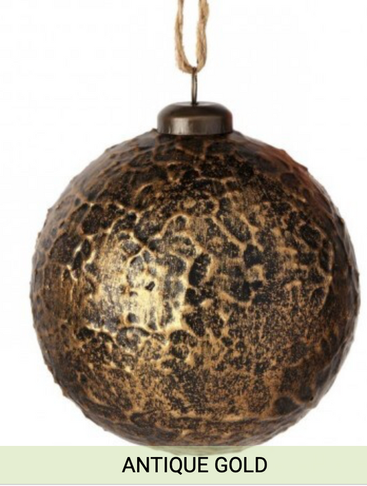 4" "FAUX" LEATHER METALLIC BALL ORNAMENT, Antique Gold 