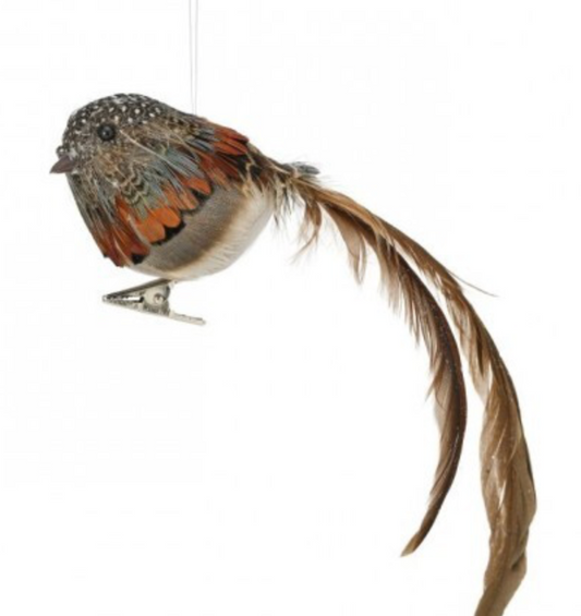 8" NATURAL FEATHER BIRD ORNAMENT 