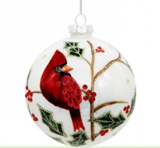 4"GLS PEARLIZED/JEWEL CARDINAL ORN 
