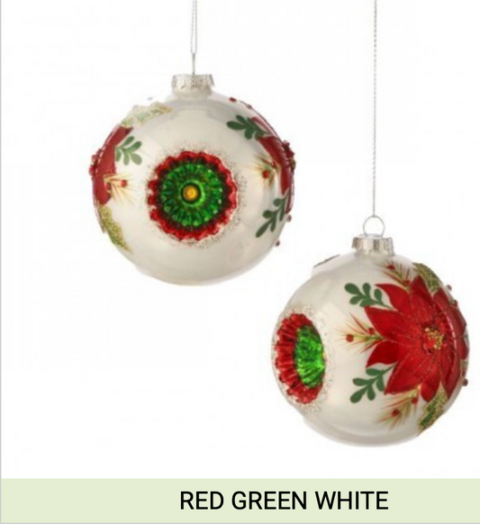 4" GLS RETRO POINSETTIA REFECTOR BALL 