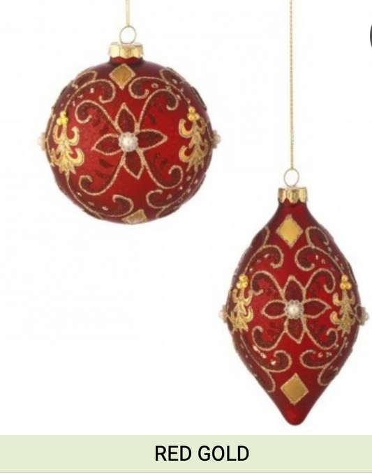 4-6" GLS FLUERETTE FINIAL/BALL ORNAMENT 2/AST 