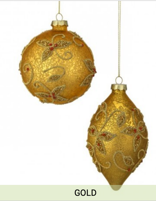 4-6" GLS MRCY/JWL FINIAL/BALL ORNAMENT 2/AST 