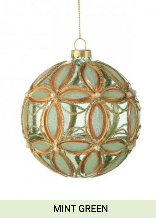 4" GLS FLUERETTE BALL ORNAMENT 
